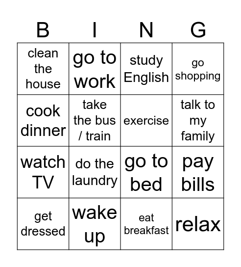 routine Bingo Card