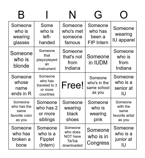 Human Bingo Card