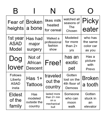 Getting to Know You Bingo Card