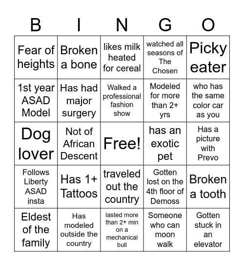 Getting to Know You Bingo Card