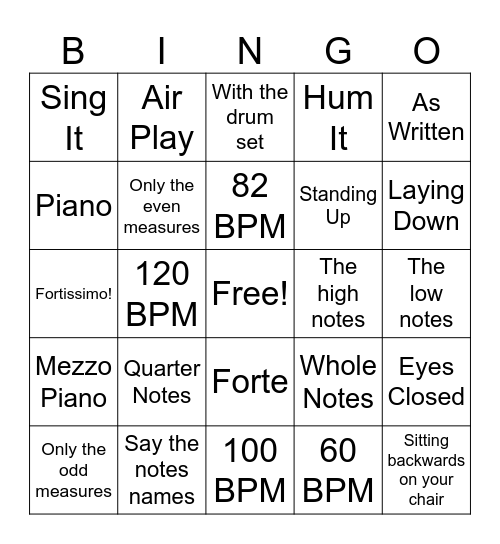 Scale Bingo Card