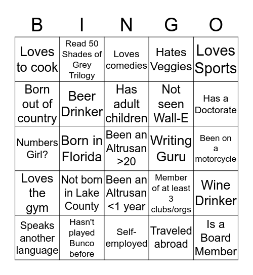 Altrusa Bingo Card