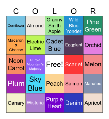 Crayon Colors Bingo Card