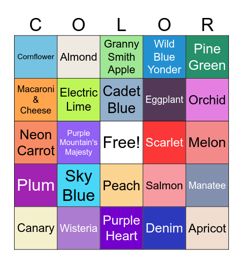 Crayon Colors Bingo Card