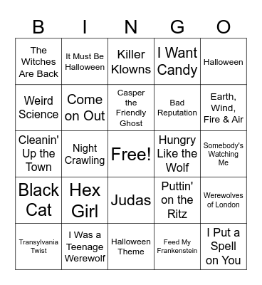 Spooky Music Bingo Round #3 Bingo Card