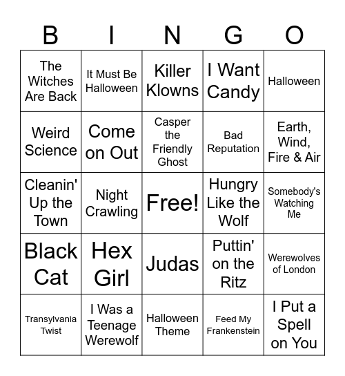 Spooky Music Bingo Round #3 Bingo Card