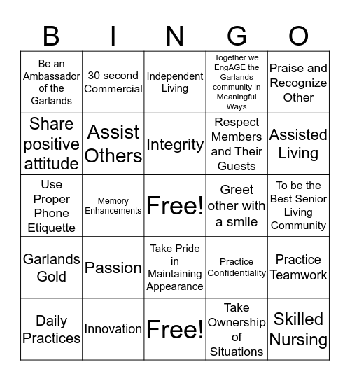 The Garlands Bingo Card