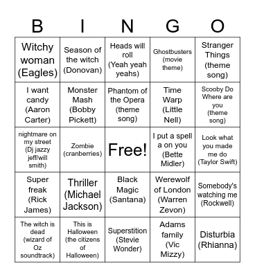 Roads Halloween Party 2024 Bingo Card