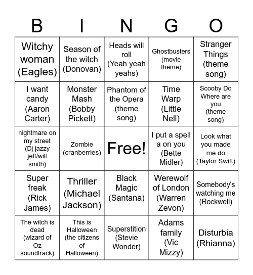 Roads Halloween Party 2024 Bingo Card