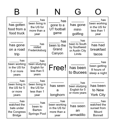 Austin Present Perfect and Present Perfect Continuous Bingo Card