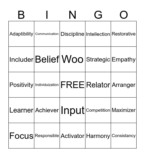 Strength Quest Bingo Card