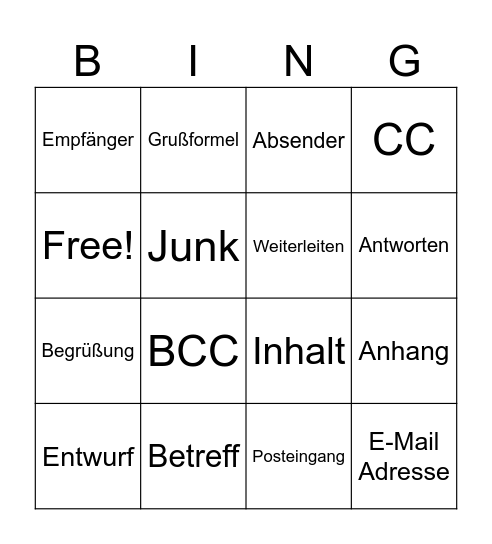 E-Mail Bingo Card