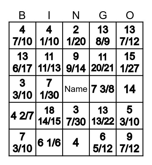 Adding Mixed Numbers Bingo Card