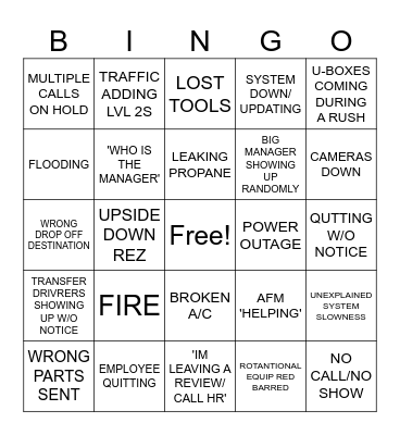 U-HAUL BIG BINGO Card