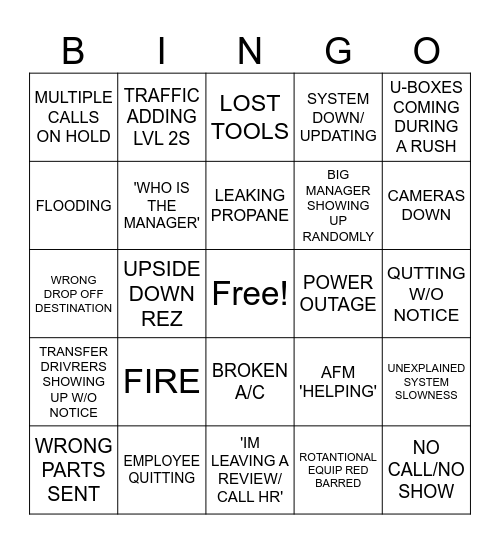 U-HAUL BIG BINGO Card