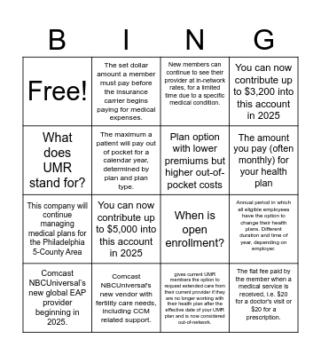 Comcast 2025 OE BINGO! Bingo Card