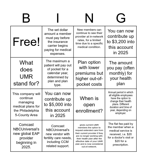 Comcast 2025 OE BINGO! Bingo Card