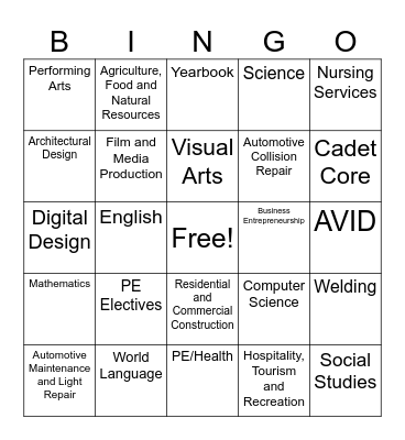 KHS Registration BINGO Card