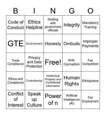 Integrity Day 2024 Bingo Card