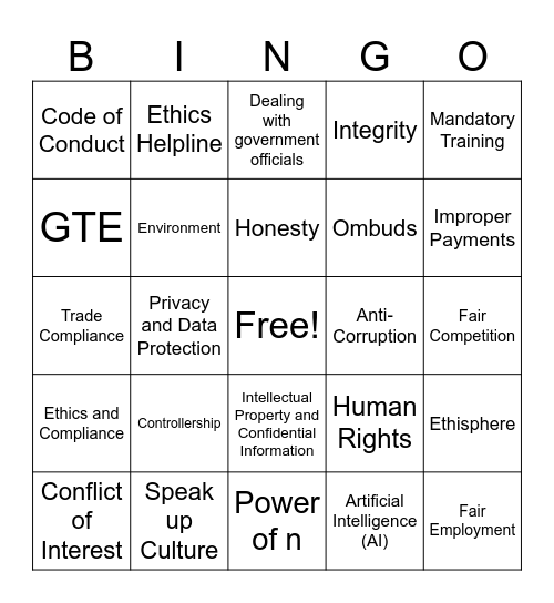 Integrity Day 2024 Bingo Card