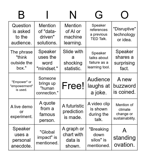 TEDNext Bingo Card