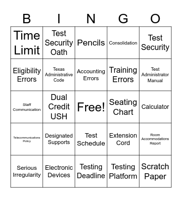 STAAR Bingo Card