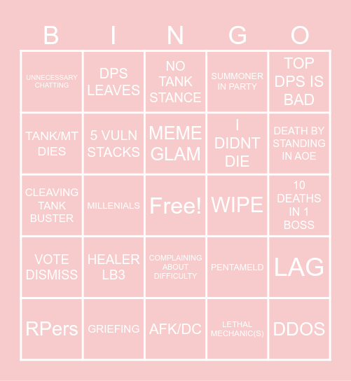 FFXIV RAID BINGO Card