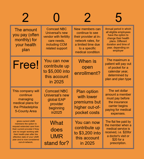 Comcast 2025 OE BINGO! Bingo Card