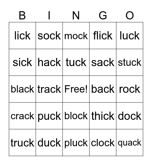 /ck/ ending words Bingo Card