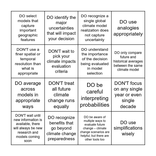 DOs and DON'Ts BINGO Card