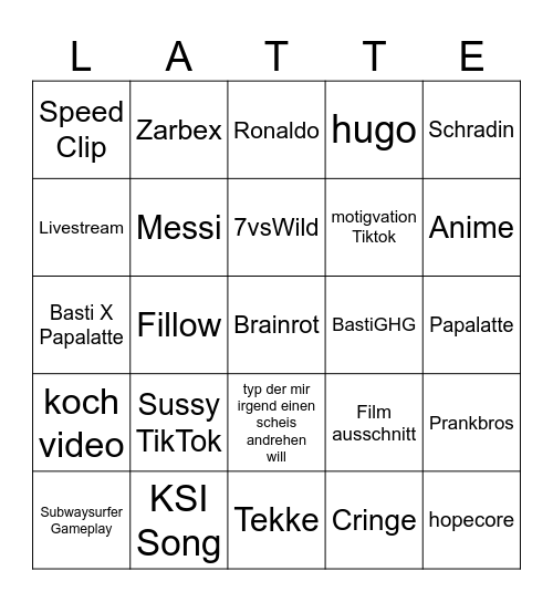 SocialMedia BIngo Card