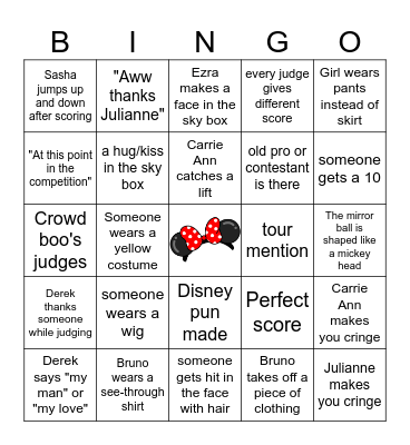DWTS Disney Night Bingo Card