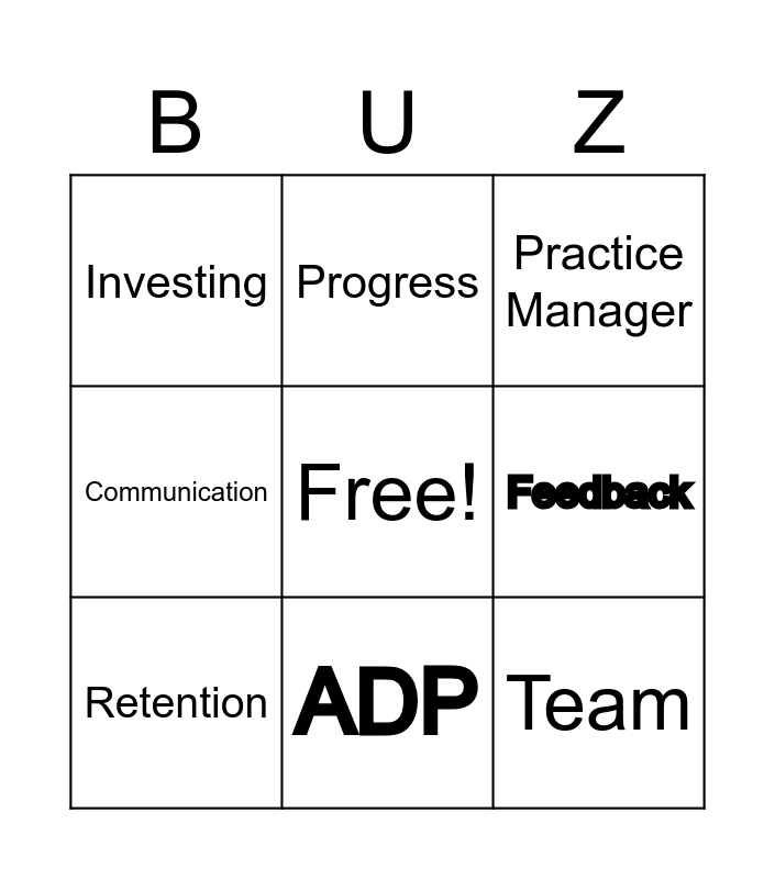 Buzz Words Bingo Card