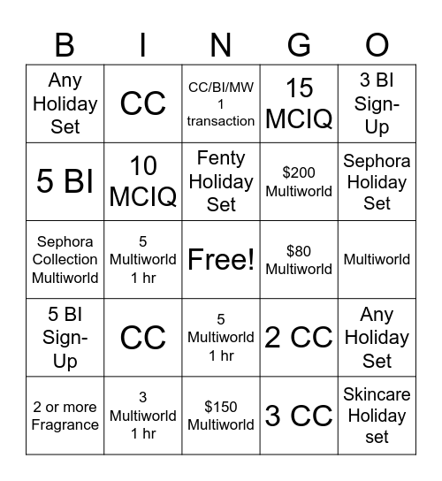 Newport Centre Holiday Bingo Card