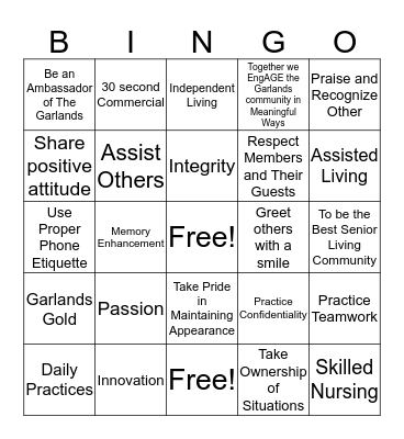 The Garlands Bingo Card