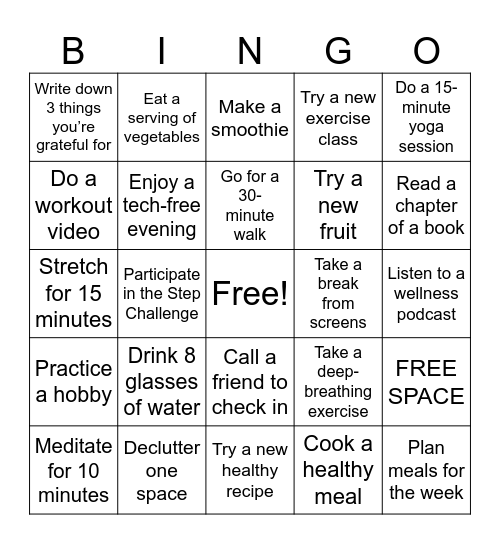 Monday Bingo Card