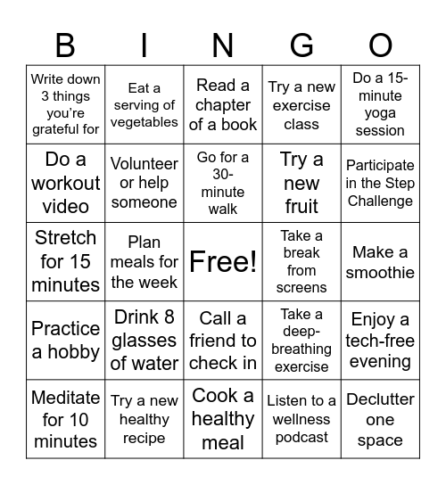 Monday Bingo Card