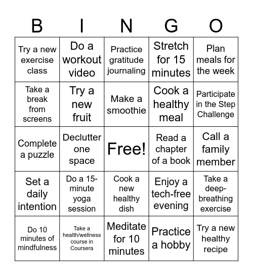 Tuesday Bingo Card