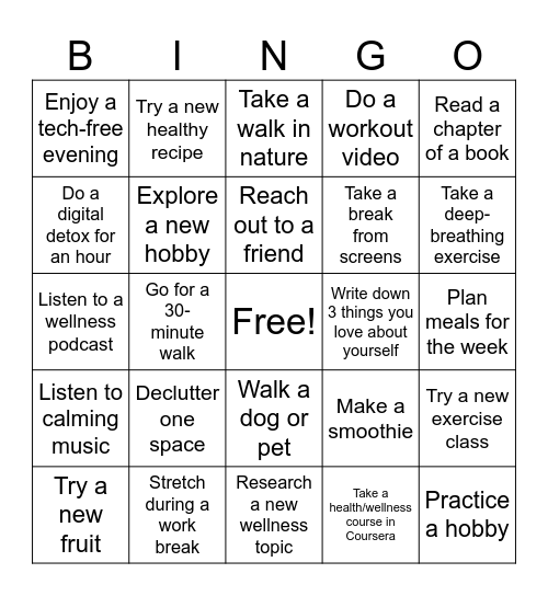 Wednesday Bingo Card