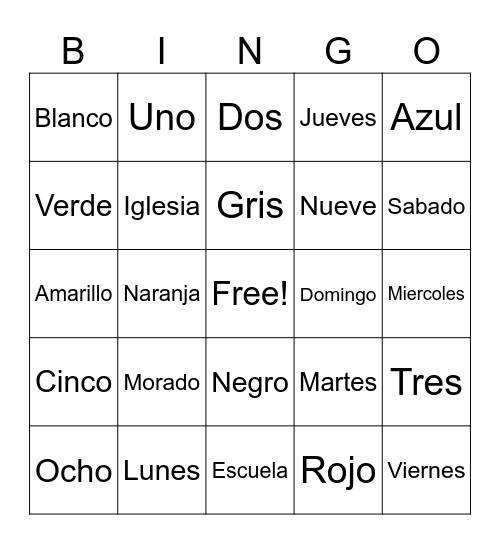 Spanish Bingo Card
