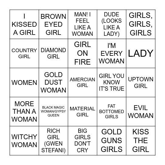 LADIES Bingo Card