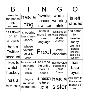 NICE TO MEET YOU BINGO     Name_________________ Bingo Card
