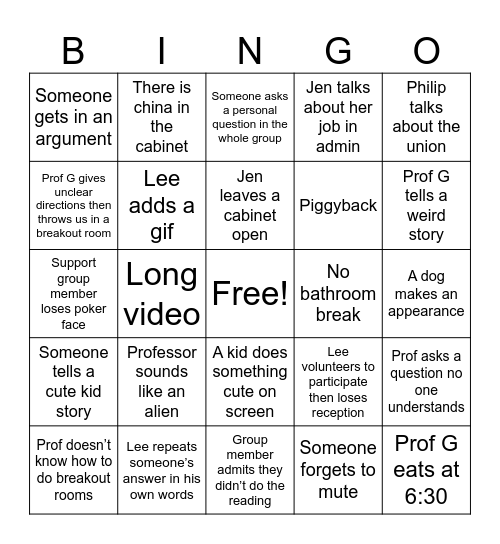 ADSUP Bingo Card