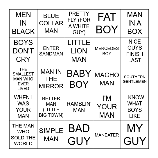 GENTLEMEN Bingo Card