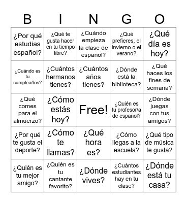 LOS INTERROGATIVOS Bingo Card