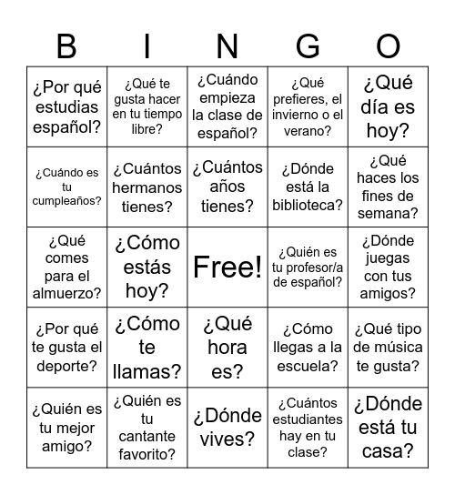 LOS INTERROGATIVOS Bingo Card