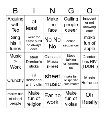 Gabriel Bingo Card