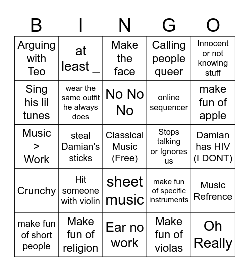 Gabriel Bingo Card