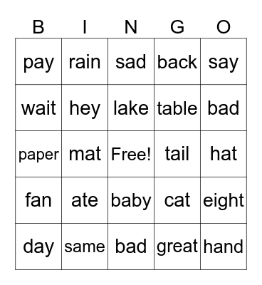 Phonics Bingo Card