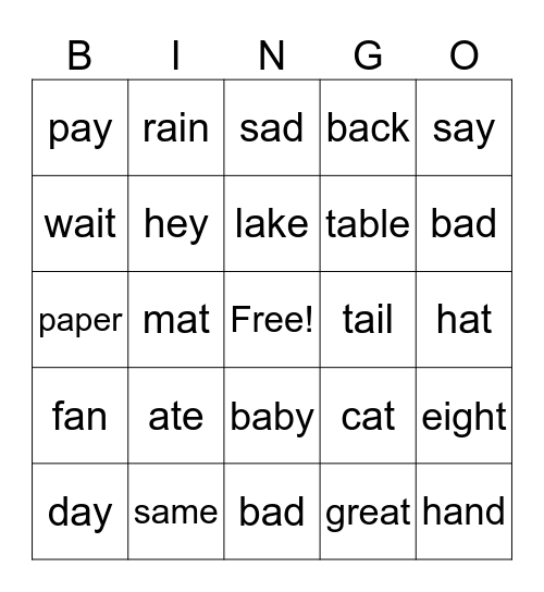 Phonics Bingo Card